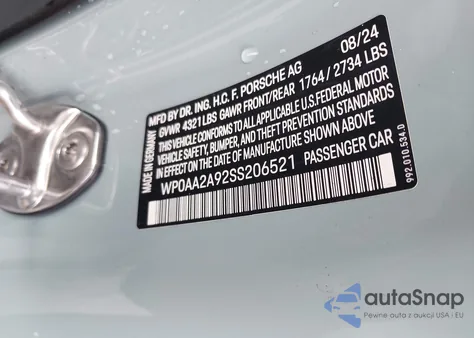 2025 Porsche 911 Carrera/Carrera T from USA, damaged, VIN WP0AA2A92SS206521
